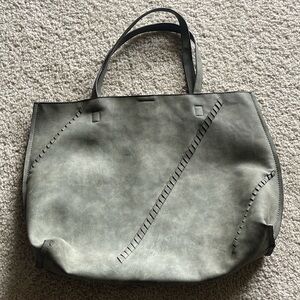 Francesca’s Faux Suede Brushed Finish Loden Green Large Stitched Tote Bag